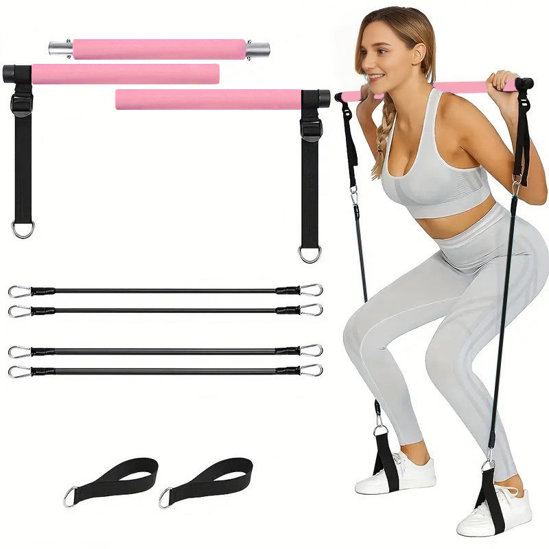 3-section Pilates Bar Multifunctional Adjustable Fitness Bar Pulling Rope