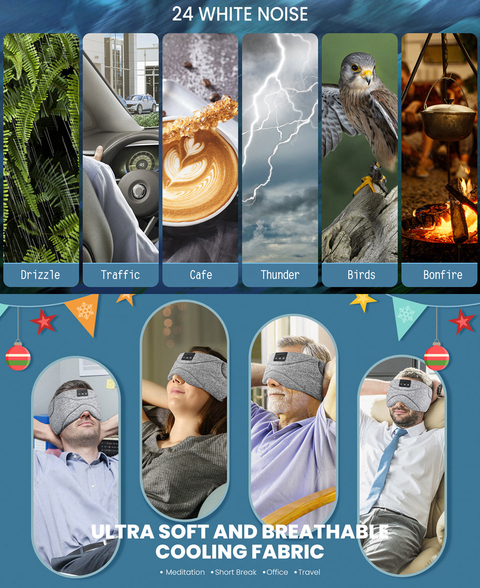 White Noise Bluetooth Sleep Eye Mask – Comfortable USB Rechargeable