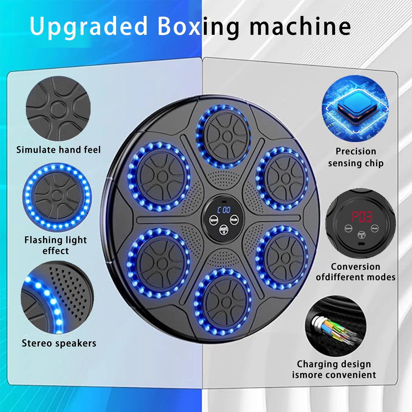 New Music Boxing Machine Smart Bluetooth Wall Mounted Music Boxing Trainer Gym Home Electronic Boxing Target Punching Equipment Champions Clubs