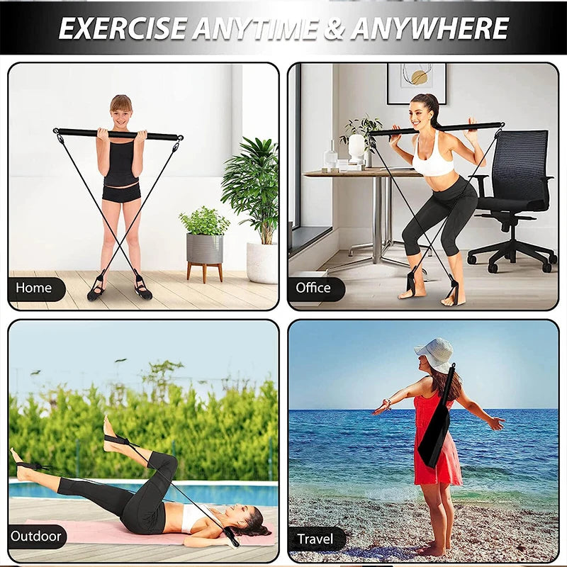 Multifunctional Pilates Bar Combination Fitness Bar Yoga Chest Expansion Tension Rope Back Trainer Elastic Rope Stretching Belt Champions Clubs