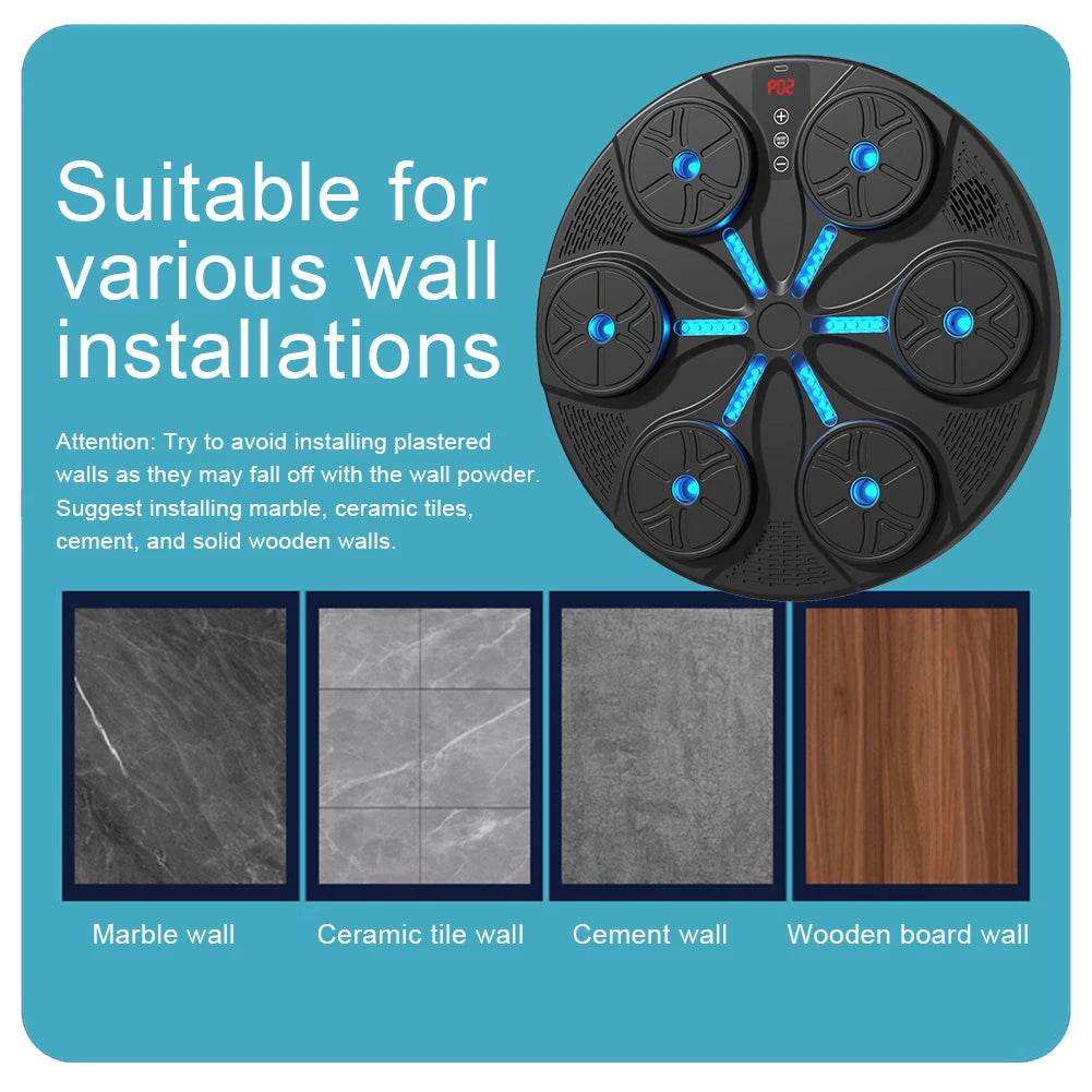 Smart Bluetooth Music Boxing Machine – Wall-Mounted Punch Trainer with Lights & Sound