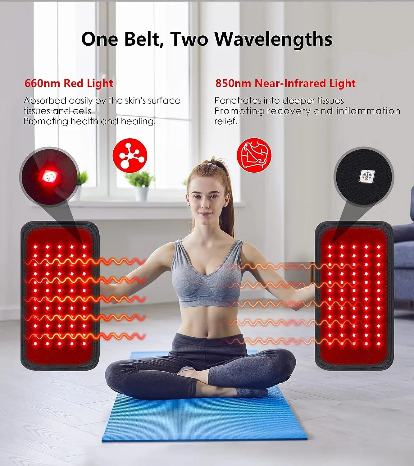60 LEDs Red&Infrared Light Therapy Belt 850nm 660nm Back  Burn Fat Wrap Slimming Machine Waist Heat Pad Full Body