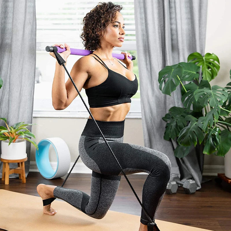 Multifunctional Pilates Bar Combination Fitness Bar Yoga Chest Expansion Tension Rope Back Trainer Elastic Rope Stretching Belt Champions Clubs