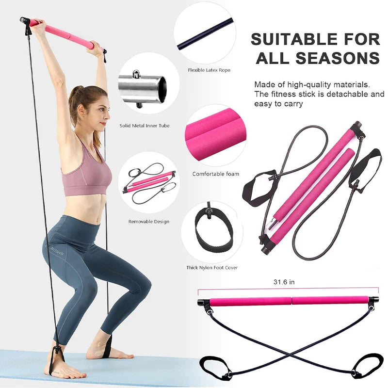 Multifunctional Pilates Bar Combination Fitness Bar Yoga Chest Expansion Tension Rope Back Trainer Elastic Rope Stretching Belt Champions Clubs