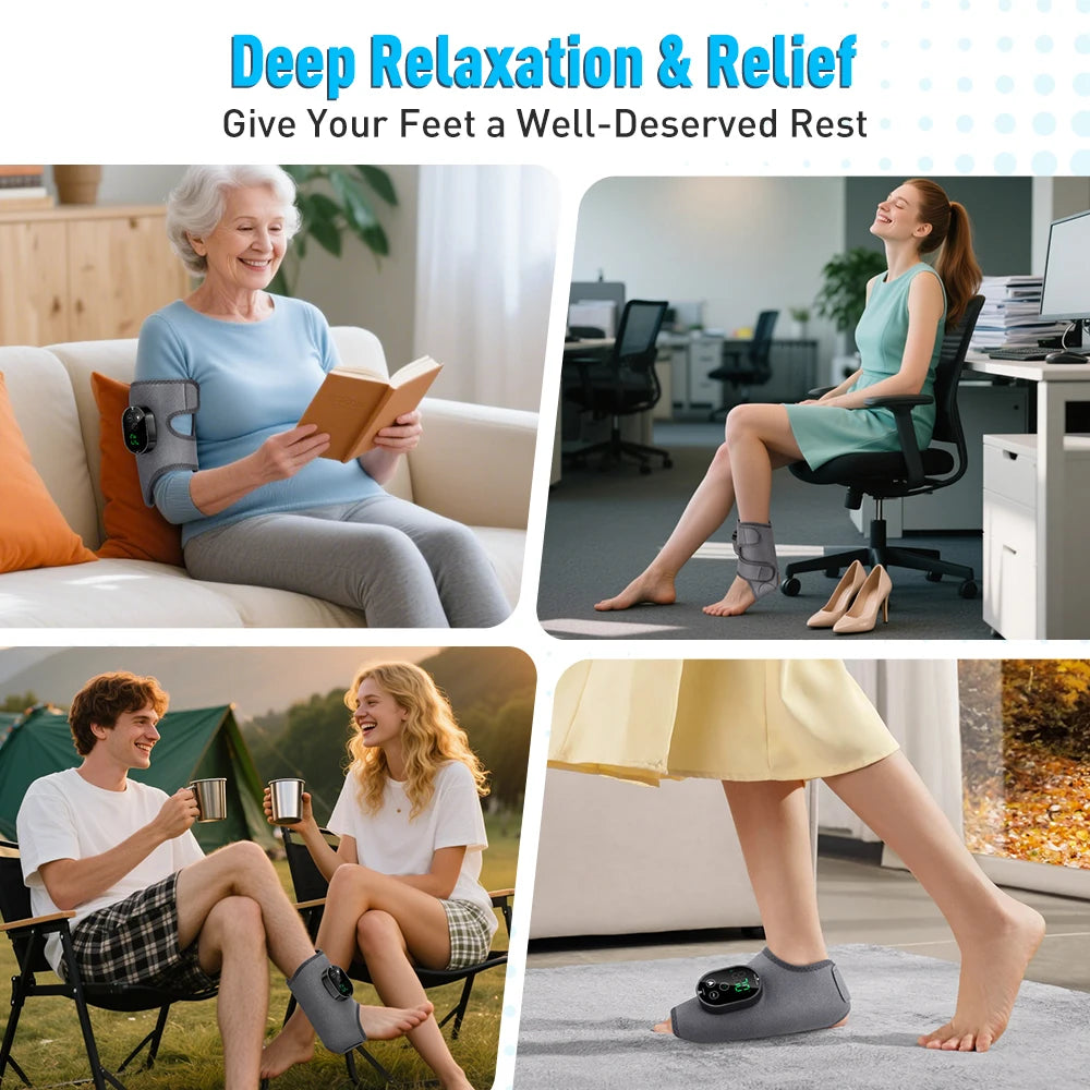 Electric Heating Vibration Foot & Ankle Massager – Rechargeable Adjustable Strap for Muscle Relief