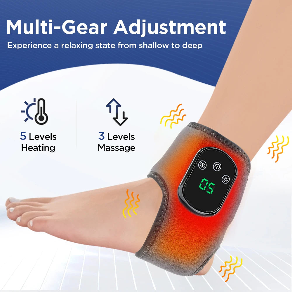 Electric Heating Vibration Foot & Ankle Massager – Rechargeable Adjustable Strap for Muscle Relief