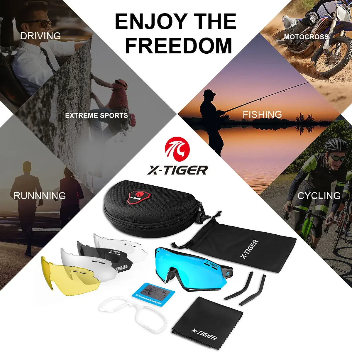 X-TIGER Cycling Glasses – 5 Lens Polarized Sports Sunglasses for Men & Women