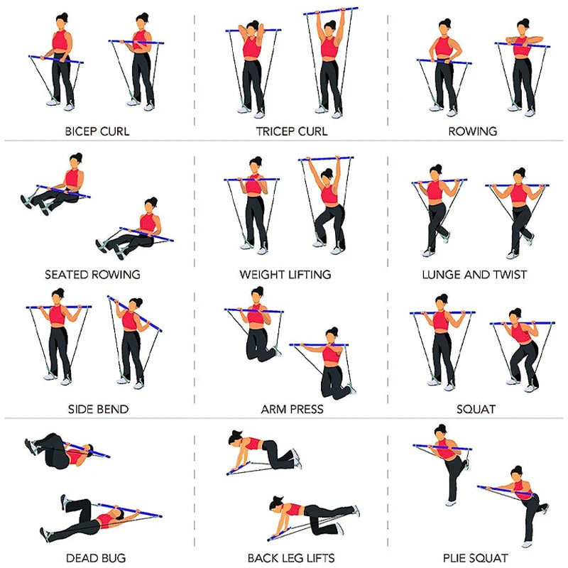 Multifunctional Pilates Bar Combination Fitness Bar Yoga Chest Expansion Tension Rope Back Trainer Elastic Rope Stretching Belt Champions Clubs