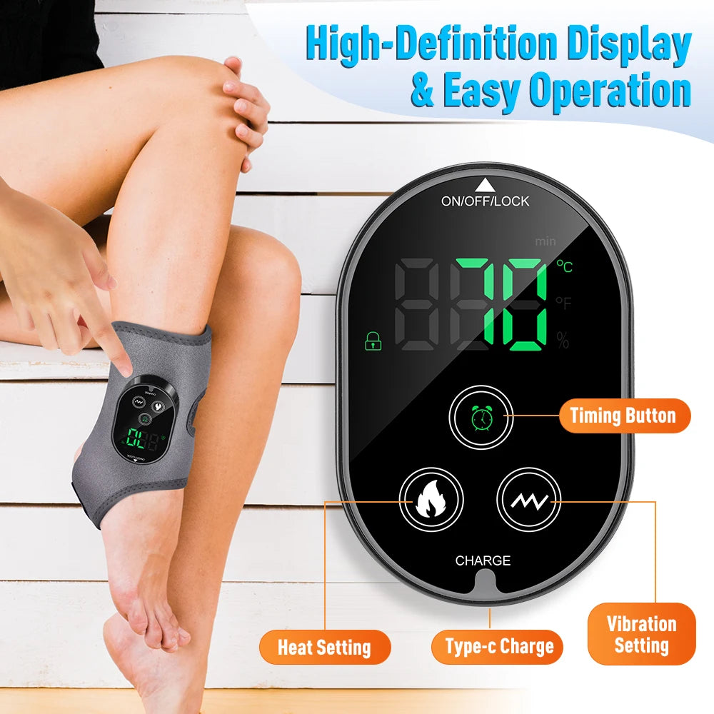 Electric Heating Vibration Foot & Ankle Massager – Rechargeable Adjustable Strap for Muscle Relief