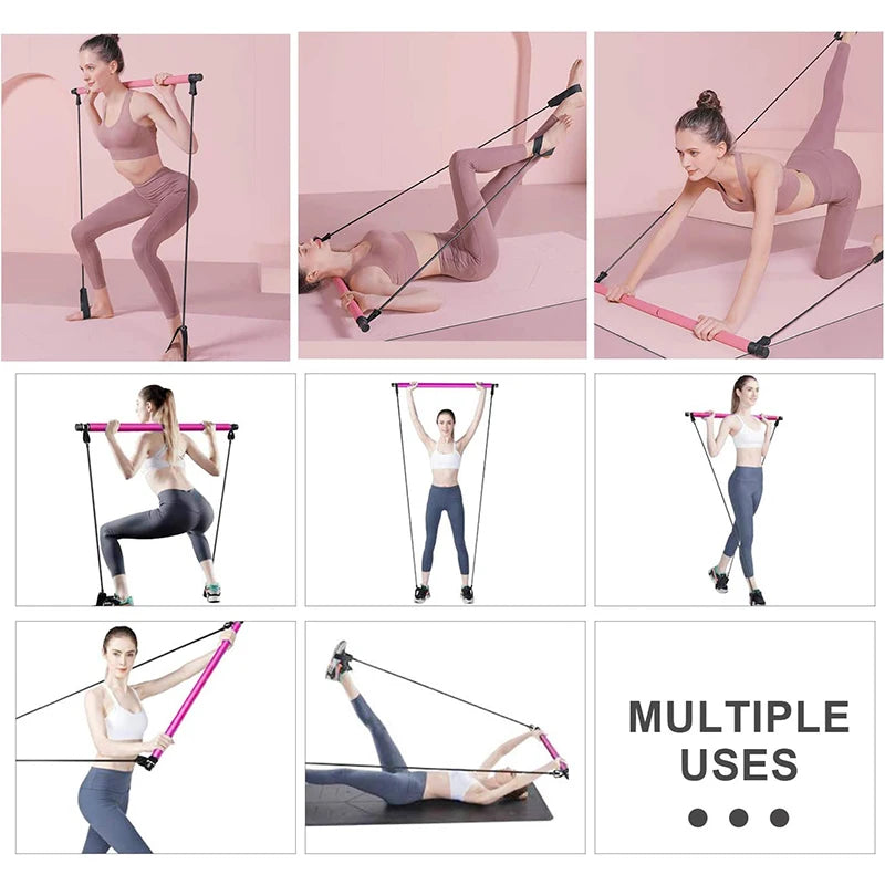 Multifunctional Pilates Bar Combination Fitness Bar Yoga Chest Expansion Tension Rope Back Trainer Elastic Rope Stretching Belt Champions Clubs