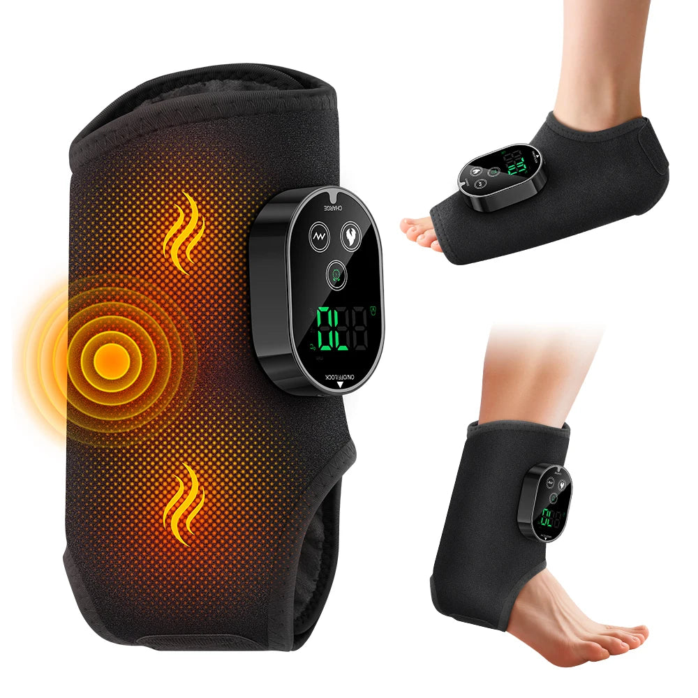 Electric Heating Vibration Foot & Ankle Massager – Rechargeable Adjustable Strap for Muscle Relief