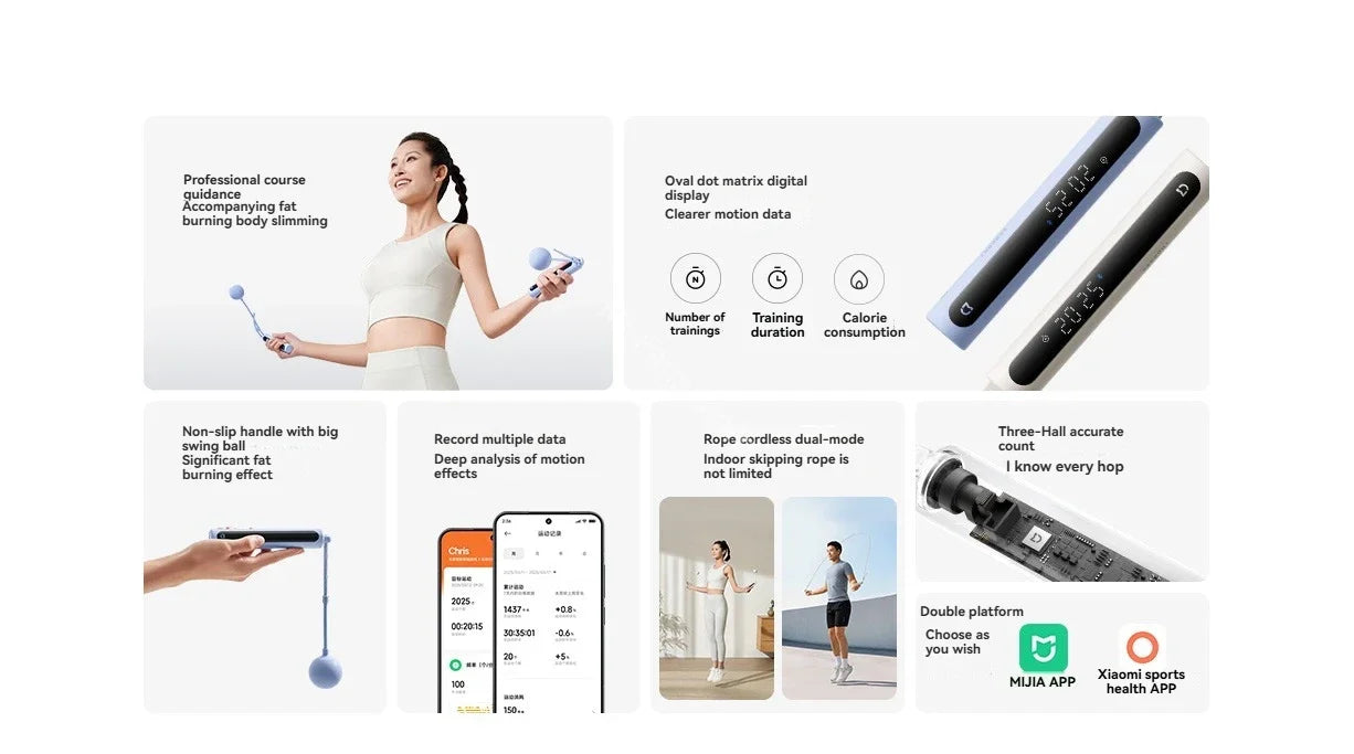 Xiaomi Mijia Smart Jump Rope 2 Bluetooth Fitness Weight Loss Exercise Counting Gravity Ball Skipping Fat Burning For Mihome APP