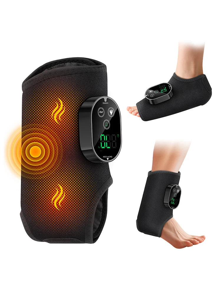 Electric Heating Vibration Foot & Ankle Massager – Rechargeable Adjustable Strap for Muscle Relief