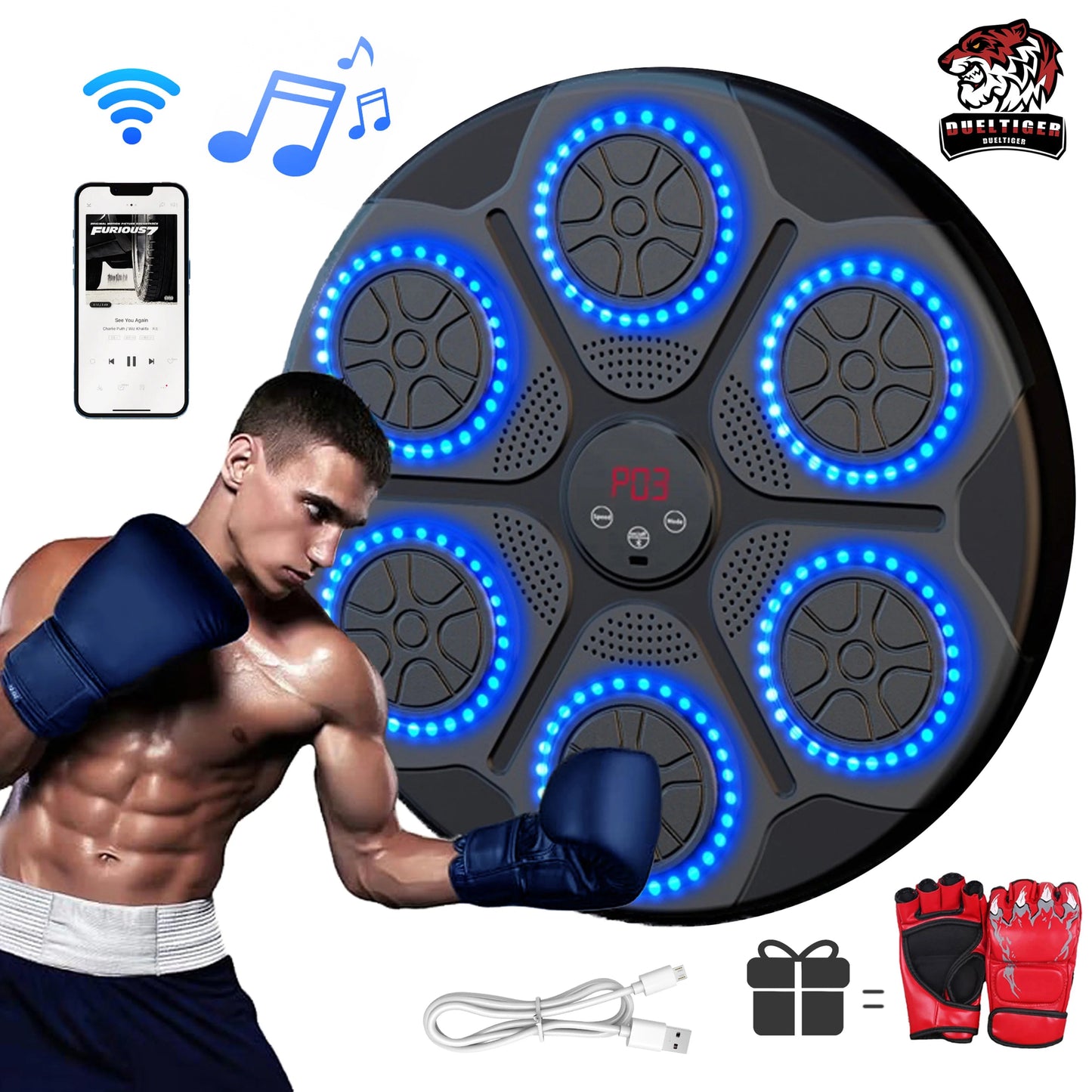 New Music Boxing Machine Smart Bluetooth Wall Mounted Music Boxing Trainer Gym Home Electronic Boxing Target Punching Equipment Champions Clubs