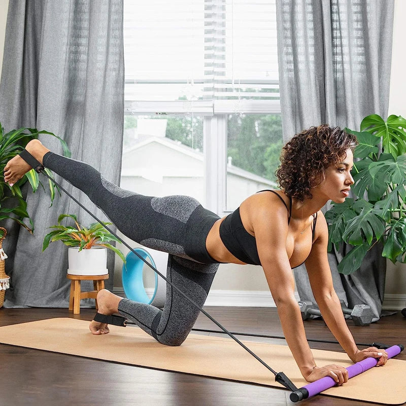 Multifunctional Pilates Bar Combination Fitness Bar Yoga Chest Expansion Tension Rope Back Trainer Elastic Rope Stretching Belt Champions Clubs