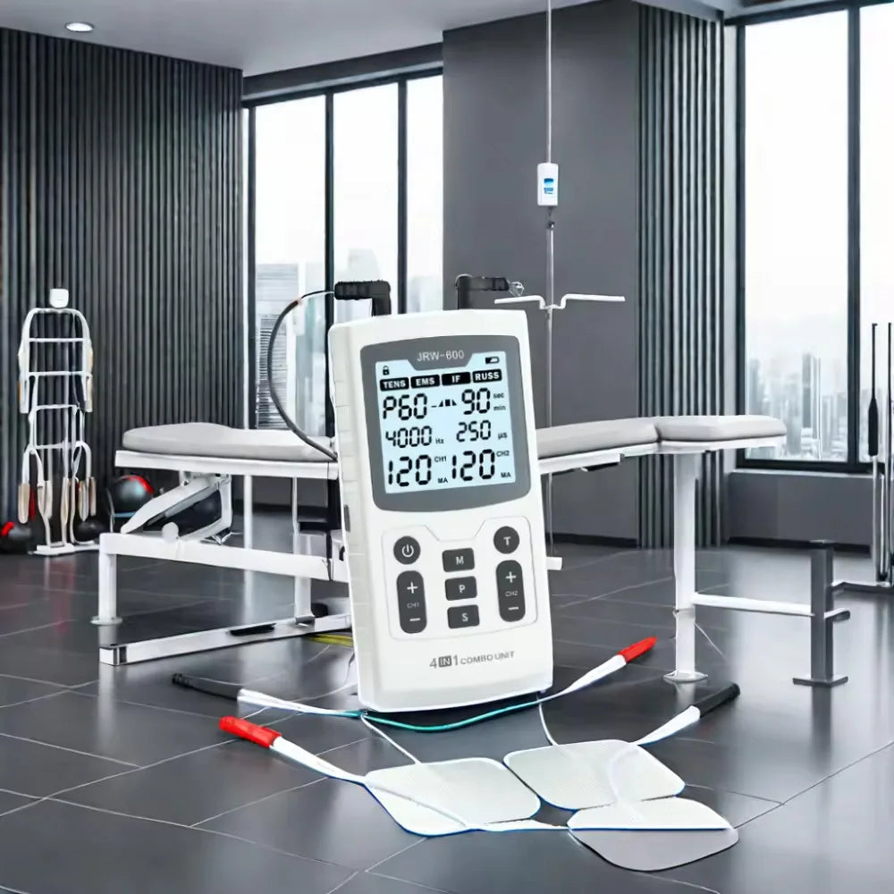 4 In 1 Electric Muscle Stimulator EMS IFT RUSS TENS Pulse Physiotherapy Device – Home & Professional Use