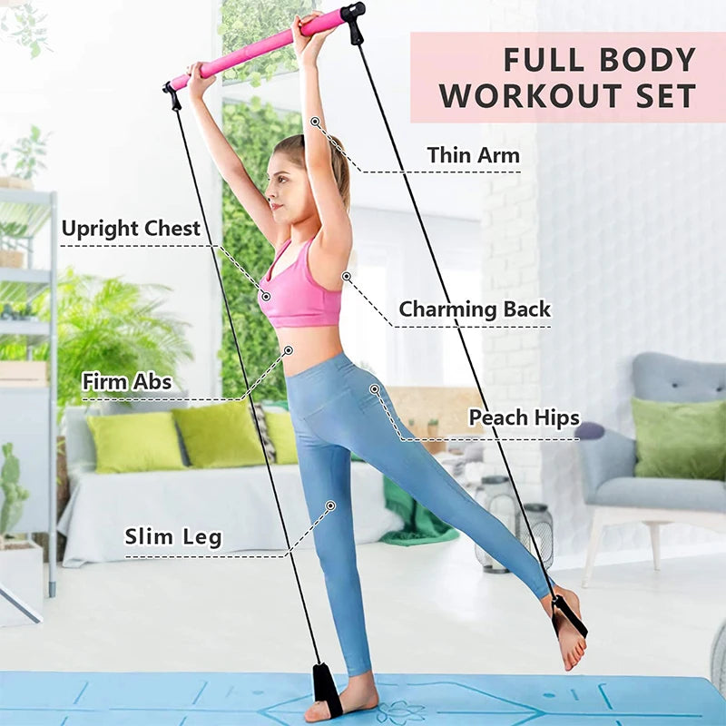 Multifunctional Pilates Bar Combination Fitness Bar Yoga Chest Expansion Tension Rope Back Trainer Elastic Rope Stretching Belt Champions Clubs