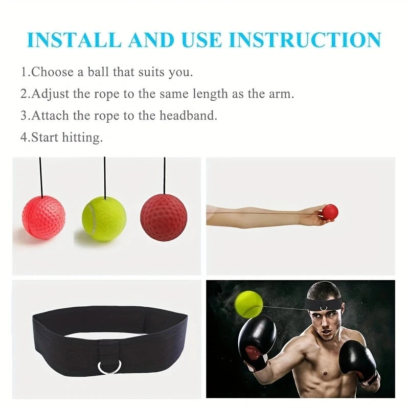 Boxing Reflex Ball Set – 3 Difficulty Levels with Adjustable Headband for Punching Speed, Reaction & Agility Training