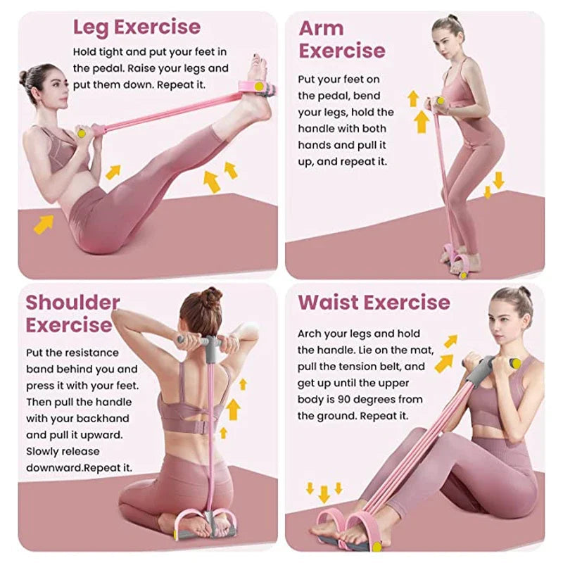 Resistance Bands 4-Tube Yoga Pedal Puller Resistance Band Elastic Pull Rope Fitness Equipment for Abdomen Waist Arm Training Champions Clubs