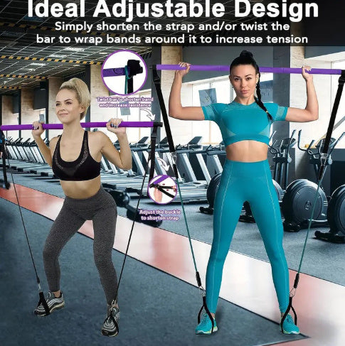 3-section Pilates Bar Multifunctional Adjustable Fitness Bar Pulling Rope