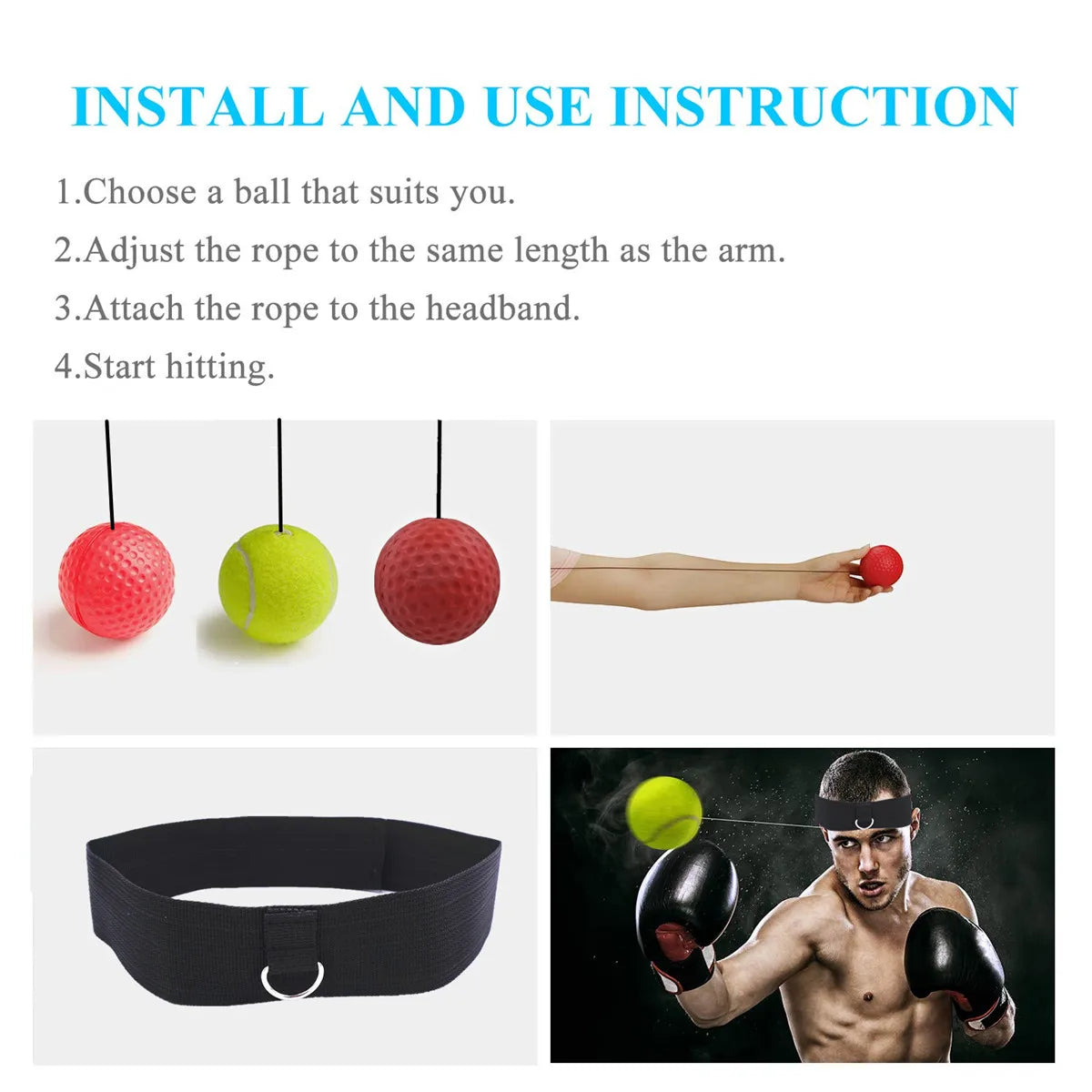 Boxing Reflex Ball Set – 3 Difficulty Levels with Adjustable Headband for Punching Speed, Reaction & Agility Training