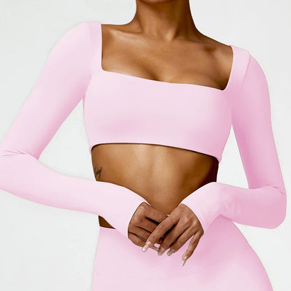 Women’s Long Sleeve Gym & Yoga Top – Breathable, Stretchy, Push-Up Fit - Champions Clubs