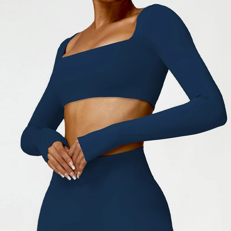 Women’s Long Sleeve Gym & Yoga Top – Breathable, Stretchy, Push-Up Fit - Champions Clubs