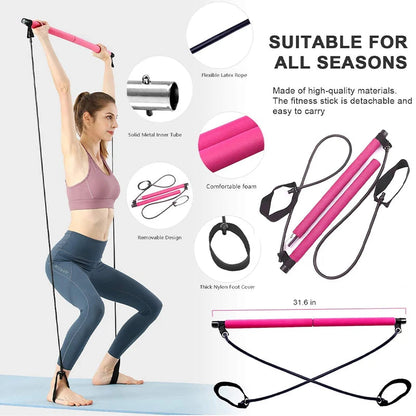 Multifunctional Pilates Bar Combination Fitness Bar Yoga Chest Expansion Tension Rope Back Trainer Elastic Rope Stretching Belt Champions Clubs