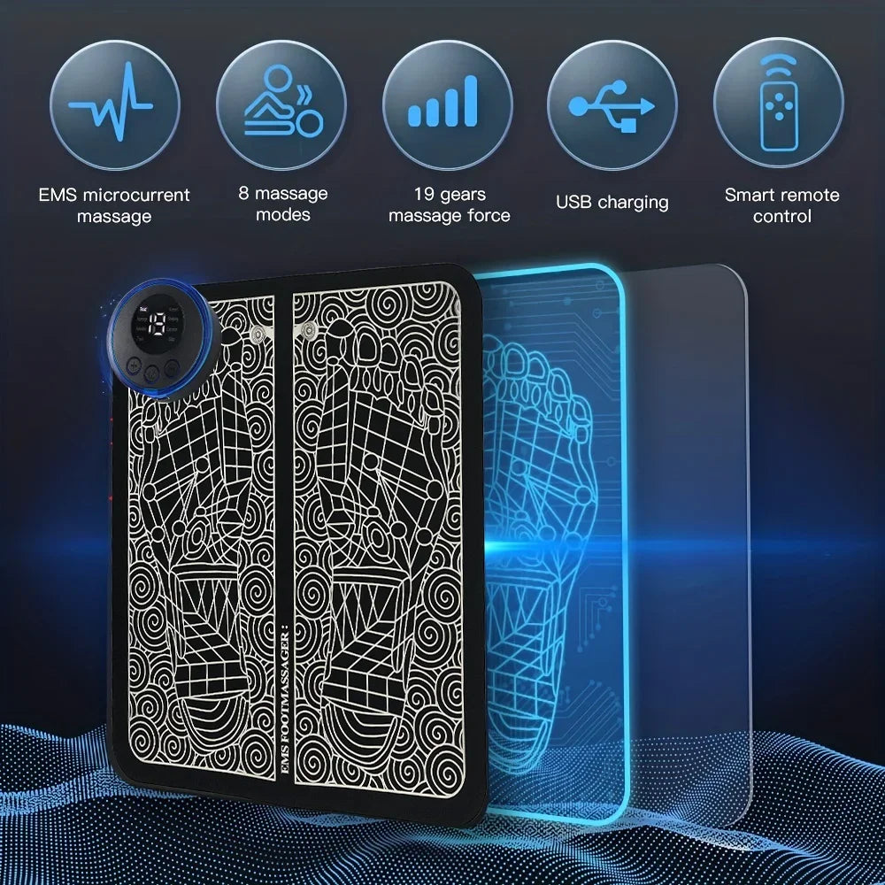 Electric USB Charging Foot Massage Mat – EMS Acupoint Relaxation Pad with 8 Modes & 19 Intensity Levels for Circulation & Recovery