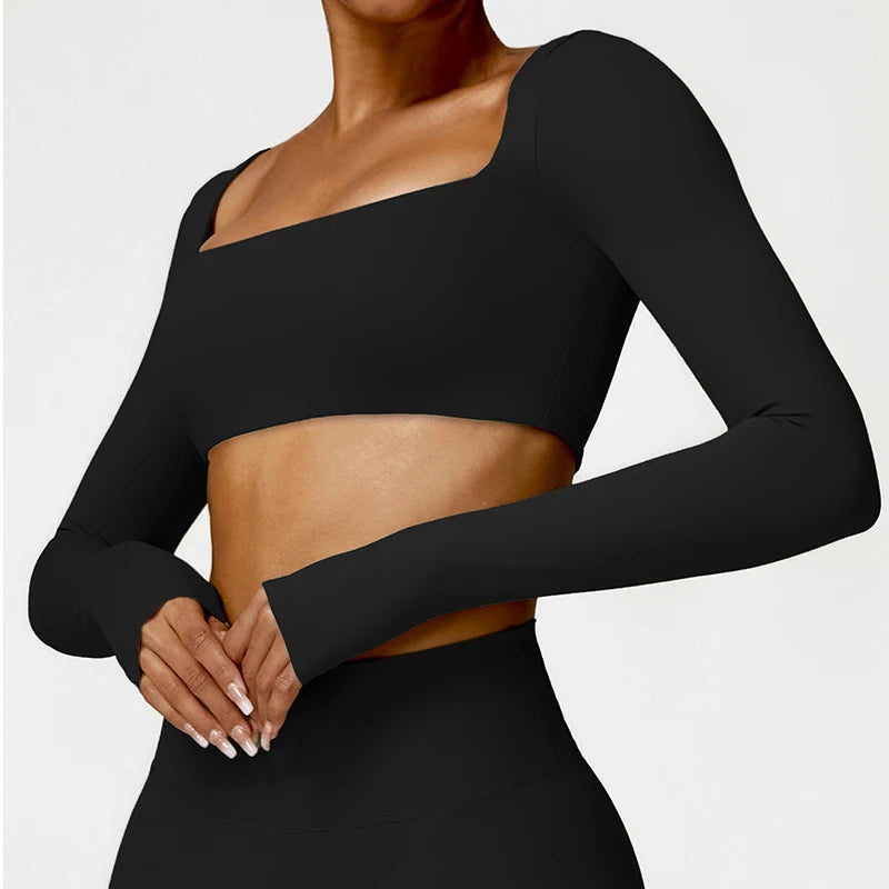 Women’s Long Sleeve Gym & Yoga Top – Breathable, Stretchy, Push-Up Fit - Champions Clubs