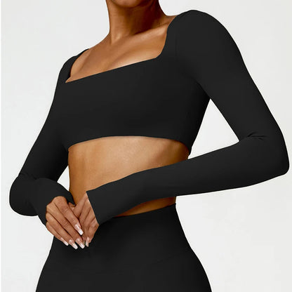 Women’s Long Sleeve Gym & Yoga Top – Breathable, Stretchy, Push-Up Fit - Champions Clubs