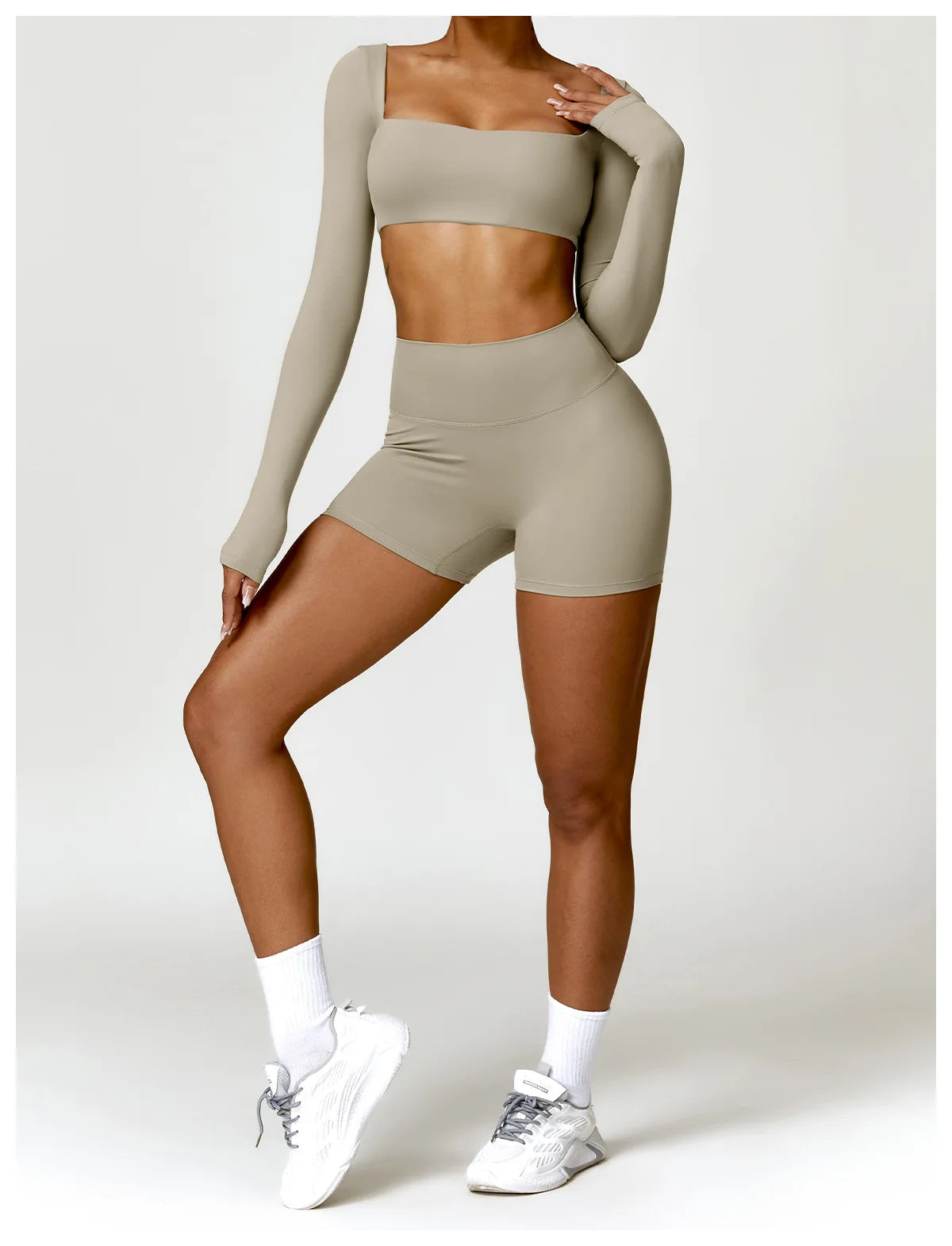 Women’s Long Sleeve Gym & Yoga Top – Breathable, Stretchy, Push-Up Fit - Champions Clubs