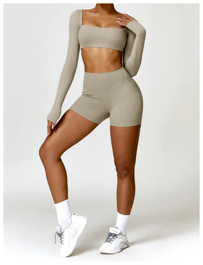 Women’s Long Sleeve Gym & Yoga Top – Breathable, Stretchy, Push-Up Fit - Champions Clubs