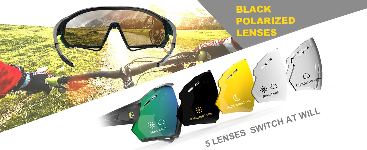 X-TIGER Cycling Glasses – 5 Lens Polarized Sports Sunglasses for Men & Women