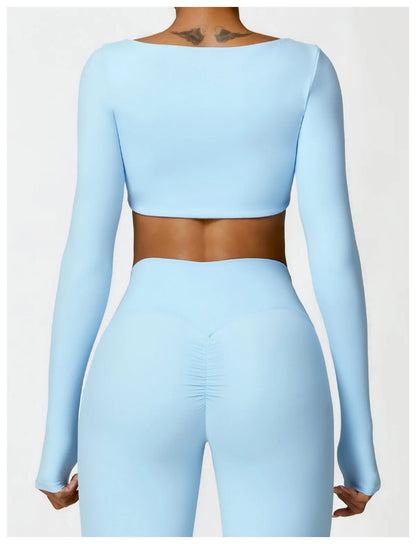 Women’s Long Sleeve Gym & Yoga Top – Breathable, Stretchy, Push-Up Fit - Champions Clubs