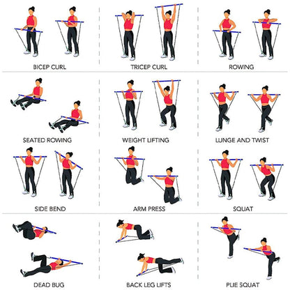 Multifunctional Pilates Bar Combination Fitness Bar Yoga Chest Expansion Tension Rope Back Trainer Elastic Rope Stretching Belt Champions Clubs