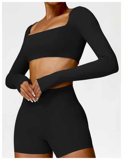 Women’s Long Sleeve Gym & Yoga Top – Breathable, Stretchy, Push-Up Fit - Champions Clubs