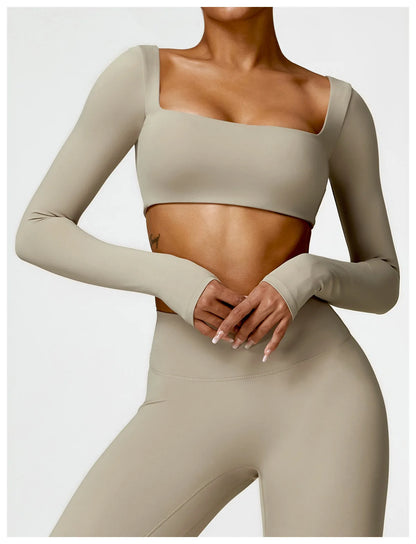 Women’s Long Sleeve Gym & Yoga Top – Breathable, Stretchy, Push-Up Fit - Champions Clubs