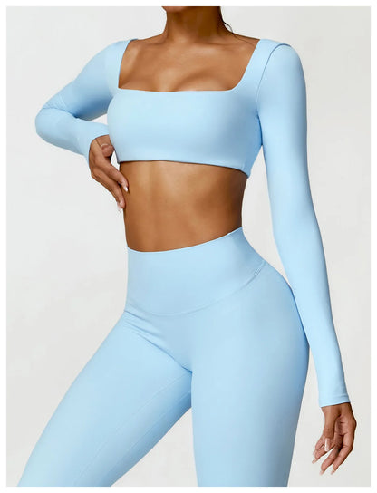 Women’s Long Sleeve Gym & Yoga Top – Breathable, Stretchy, Push-Up Fit - Champions Clubs