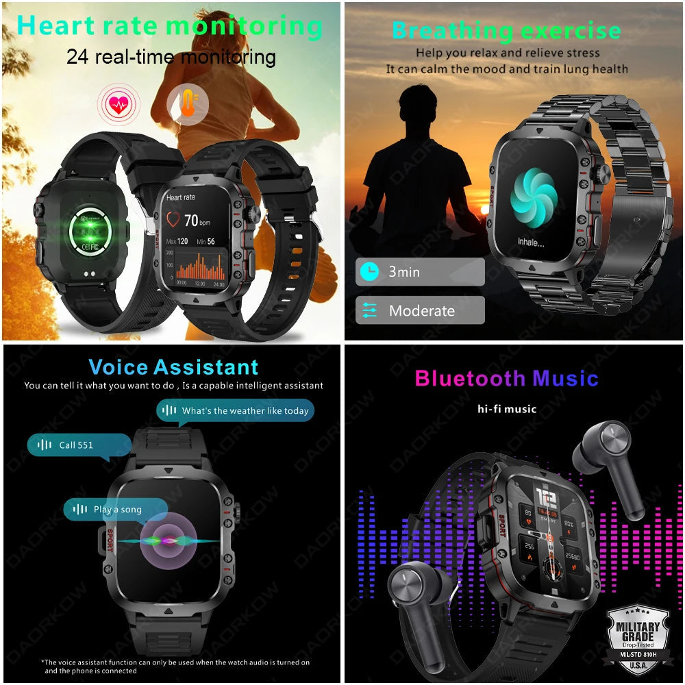 2025 Outdoor Military 3ATM Waterproof Smart Watch Men 420mAh Battery Heart Rate Sports Fitness Watches Bluetooth Call Smartwatch Champions Clubs