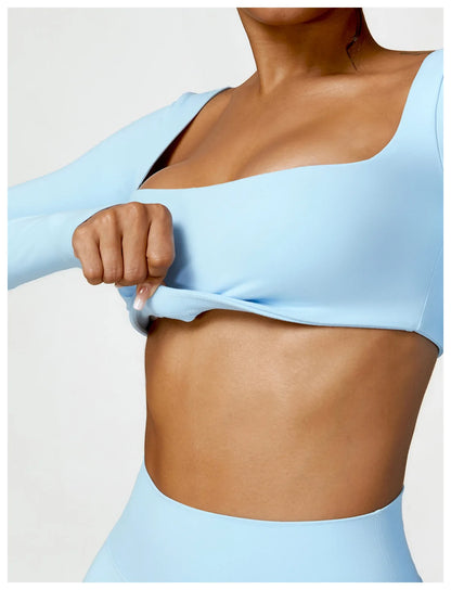 Women’s Long Sleeve Gym & Yoga Top – Breathable, Stretchy, Push-Up Fit - Champions Clubs