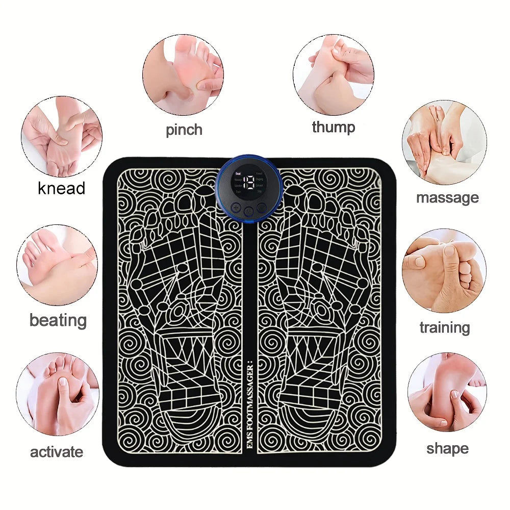 Electric USB Charging Foot Massage Mat – EMS Acupoint Relaxation Pad with 8 Modes & 19 Intensity Levels for Circulation & Recovery