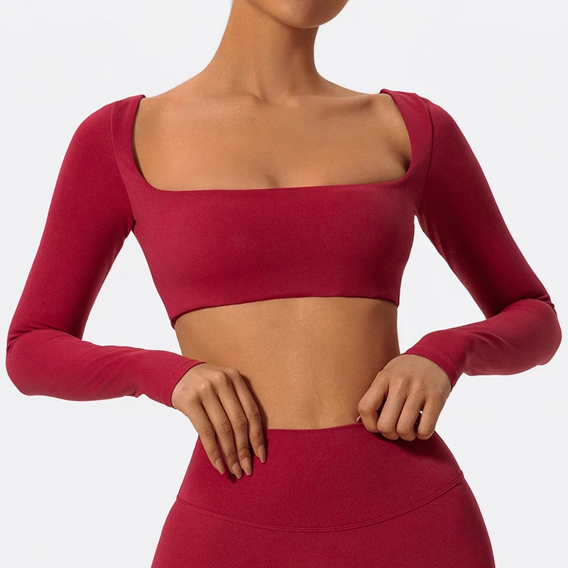 Women’s Long Sleeve Gym & Yoga Top – Breathable, Stretchy, Push-Up Fit - Champions Clubs