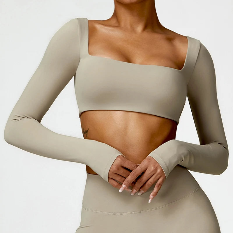 Women’s Long Sleeve Gym & Yoga Top – Breathable, Stretchy, Push-Up Fit - Champions Clubs