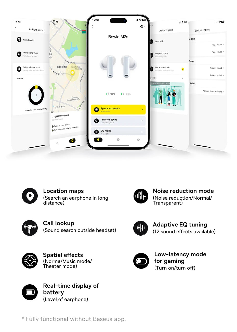 Baseus Bowie M2s ANC Sweatproof Earbuds – Bluetooth 5.3 Hybrid -48dB Noise Cancellation | 3D Spatial Audio | Wireless Headphones