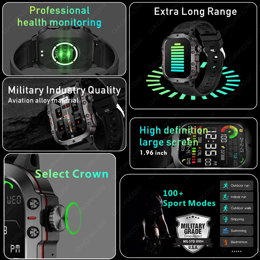 2025 Outdoor Military 3ATM Waterproof Smart Watch Men 420mAh Battery Heart Rate Sports Fitness Watches Bluetooth Call Smartwatch Champions Clubs