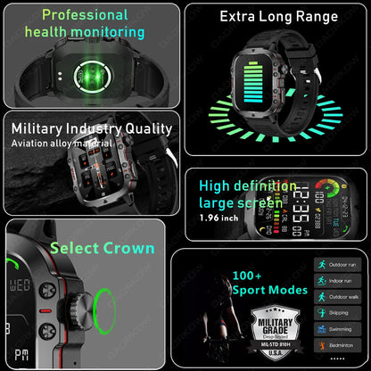 2025 Outdoor Military 3ATM Waterproof Smart Watch Men 420mAh Battery Heart Rate Sports Fitness Watches Bluetooth Call Smartwatch Champions Clubs