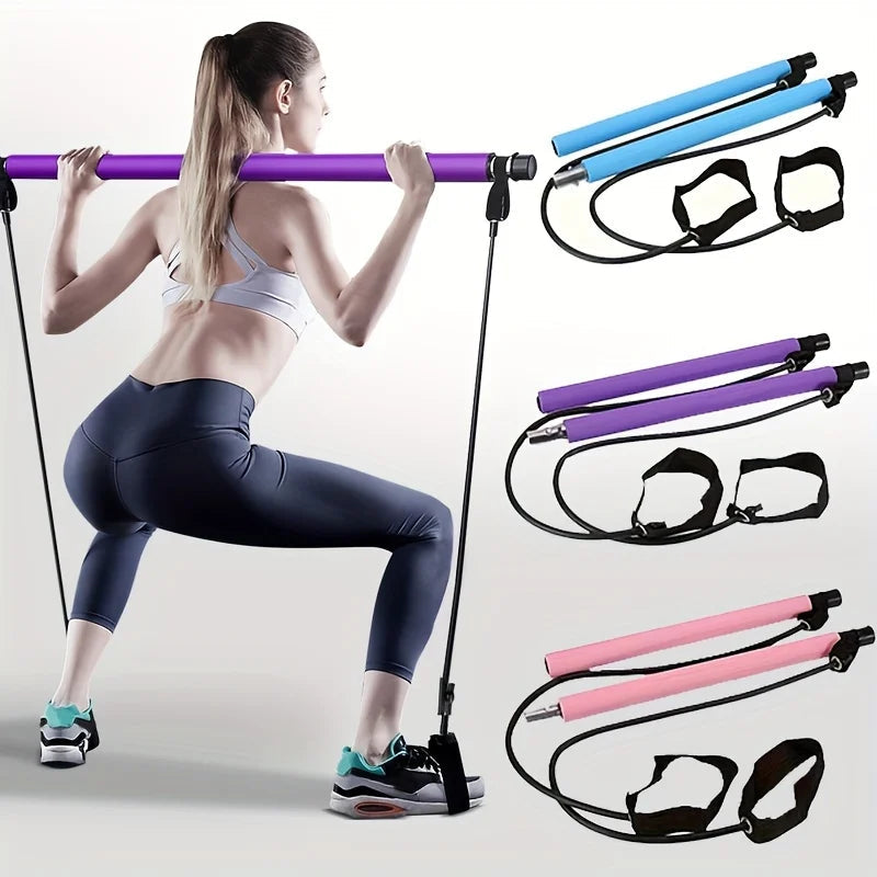 Multifunctional Pilates Bar Combination Fitness Bar Yoga Chest Expansion Tension Rope Back Trainer Elastic Rope Stretching Belt Champions Clubs