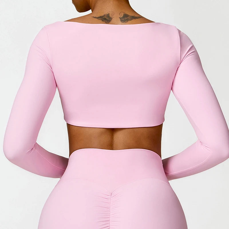 Women’s Long Sleeve Gym & Yoga Top – Breathable, Stretchy, Push-Up Fit - Champions Clubs
