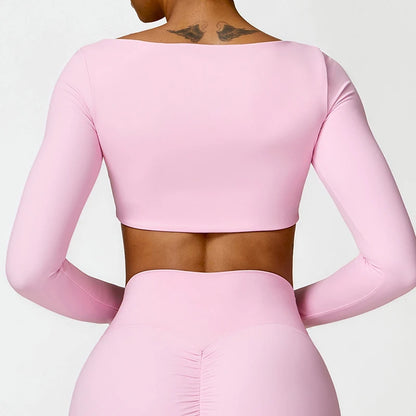 Women’s Long Sleeve Gym & Yoga Top – Breathable, Stretchy, Push-Up Fit - Champions Clubs